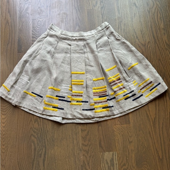 Anthropologie Cream/Tan Pleated Linen Hatch Mark Skirt Size 4P | Maeve - Picture 7 of 10